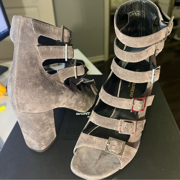 NWT Saint Laurent / YSL block heels gray suede size 35.5 / 5.5 - Picture 3 of 14